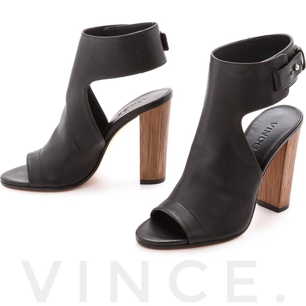 Vince. Addie block wood leather heels open toe